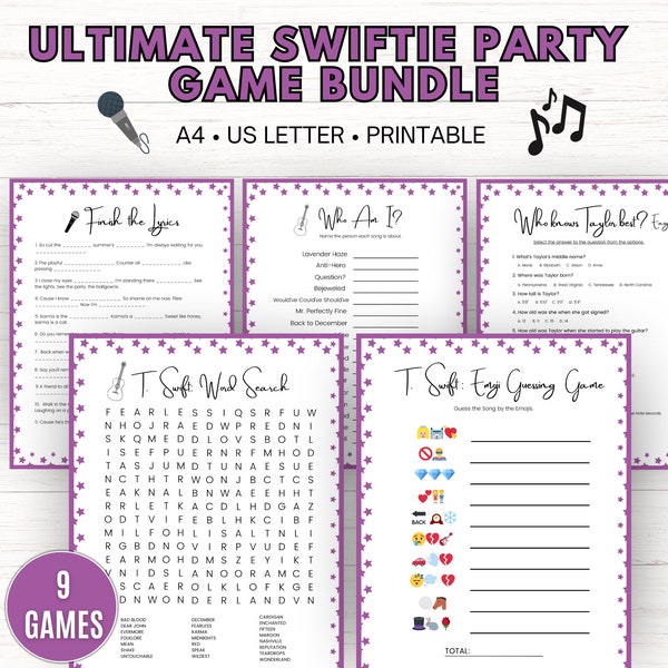 Swiftie Party Games, Taylor Party Game Bundle, T Swift Party, Party Decor, Teen Party Games, Bridal Shower Games Bundle, Party Decor