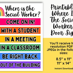 Printable Social Worker Door Sign, Where is the Social Worker Sign ...