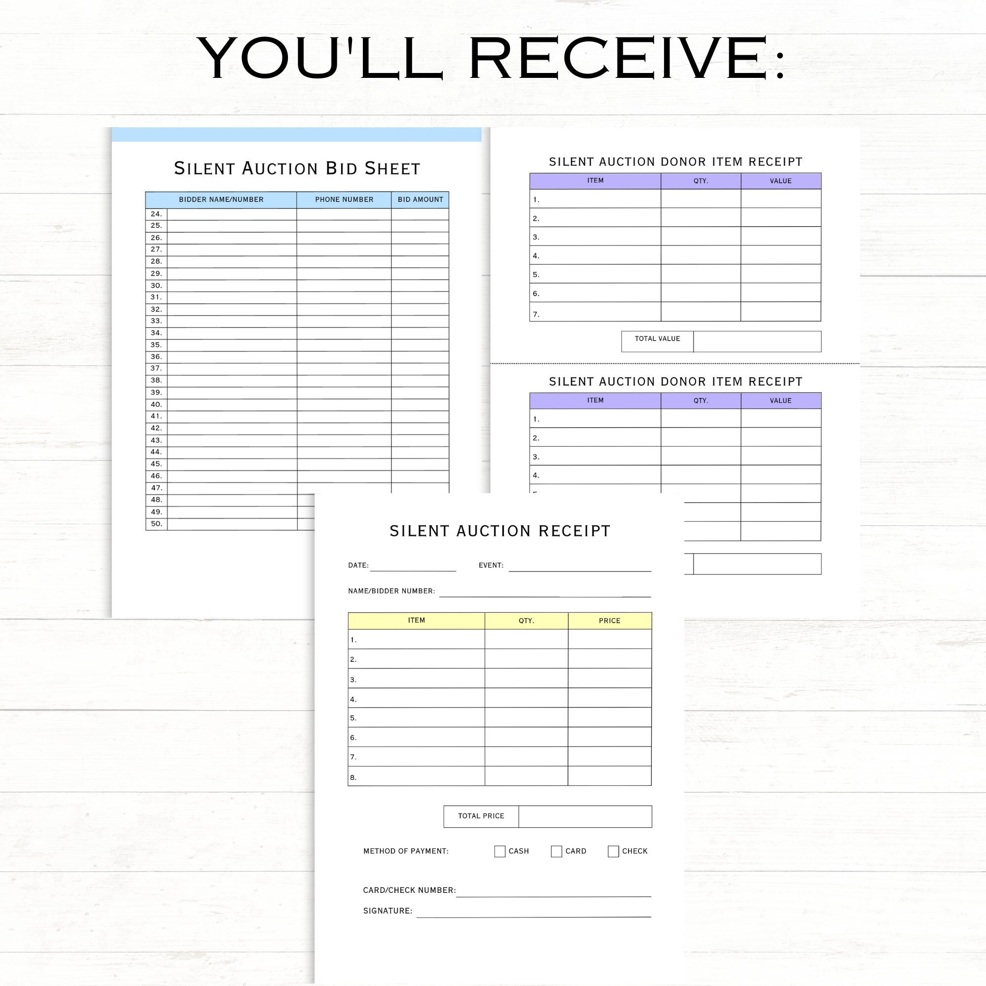 Printable Silent Auction Editable Template, Editable Auction Receipt ...