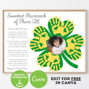 Editable St. Patrick&#39;s Day Handprint Craft, Daycare Activity, Handprint Keepsake, Preschool Art Photo Craft, Kindergarten Activity