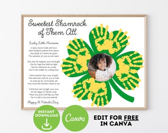 Editable St. Patrick's Day Handprint Craft, Daycare Activity, Handprint Keepsake, Preschool Art Photo Craft, Kindergarten Activity