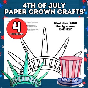 4th of July Paper Crown Craft for Kids, Independence Day Headband Craft Coloring Pages for Kids, Fourth of July Homeschool Activity for Kids