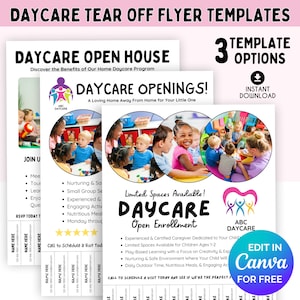 Bearbeitbarer Marketing-Flyer für die Kindertagespflege, Werbeplakat für die Sommerkindergarten-Werbung, Canva-Vorlage für die Vorschule, Abreiß-Flyer für die Vorschule