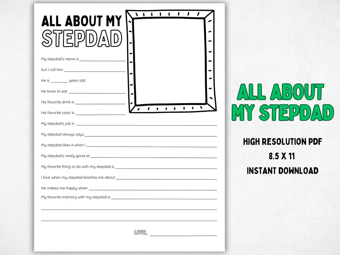 Step Dad Questions Printable All About My Stepdad Questions, Printable Father Daddy Interview ...