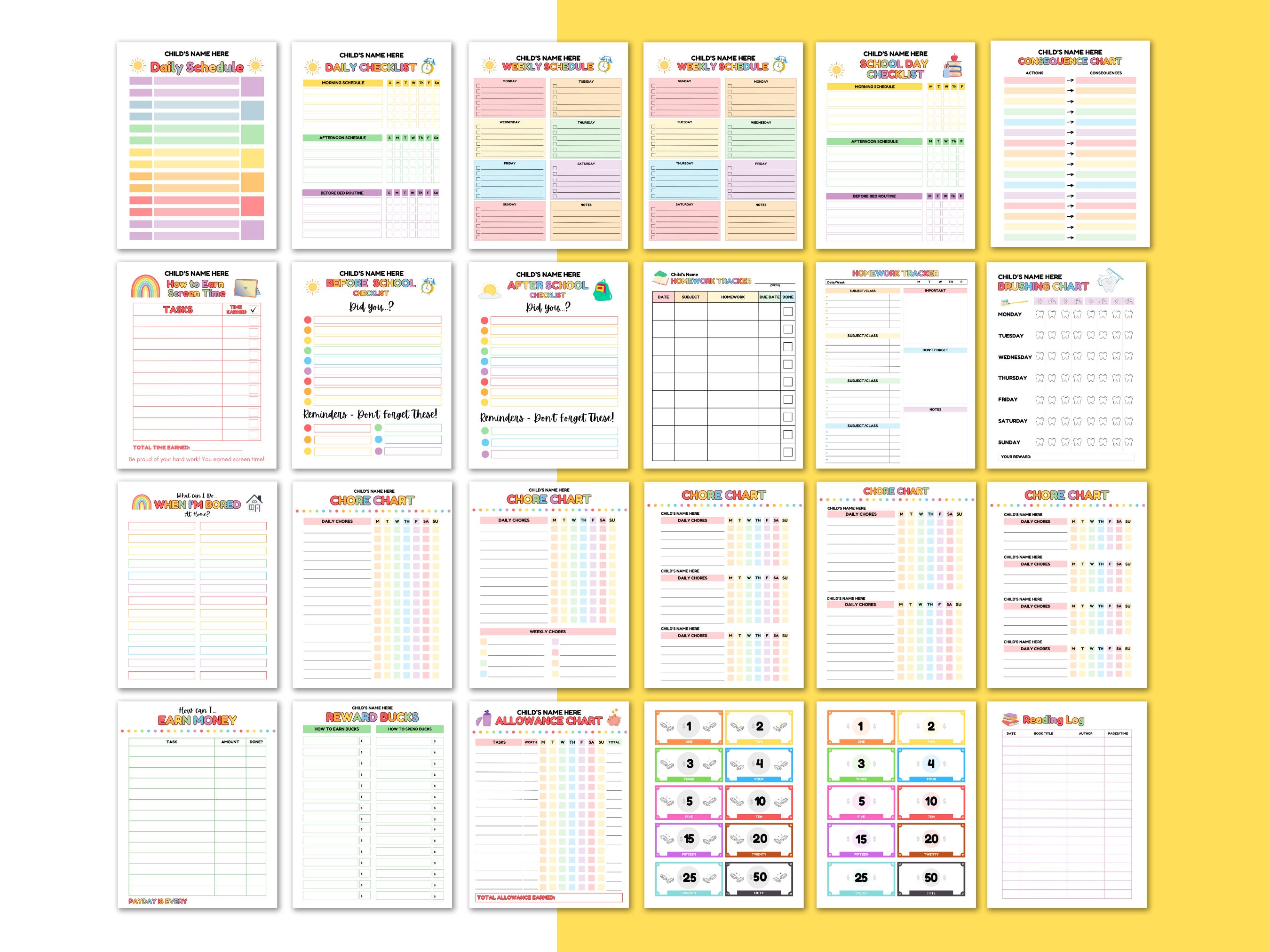 Editable Chore Chart for Multiple Kids, Kids Daily Routine ...