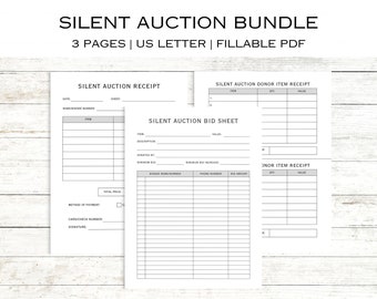 Printable Silent Auction Editable Template, Editable Auction Receipt, Editable Invoice, Fundraiser Forms, Silent Auction Bid Sheet Editable