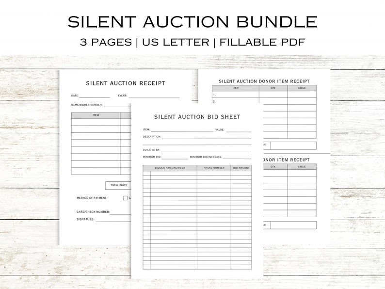 Printable Silent Auction Editable Template, Editable Auction Receipt, Editable Invoice ...