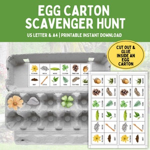 Eierkarton-Schnitzeljagd druckbar, Natur-Schnitzeljagd für Kinder, Schnitzeljagd im Freien, Kinder-Natur-Schnitzeljagdliste, druckbare PDF-Datei