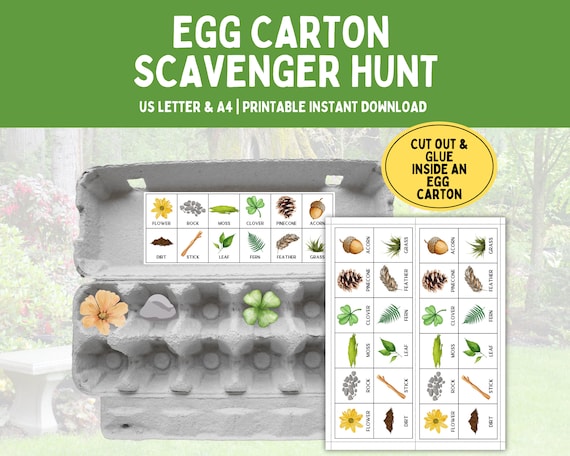 Egg Carton Scavenger Hunt Printable, Nature Scavenger Hunt for Kids, Outdoor Scavenger Hunt, Kids Nature Scavenger Hunt List, Printable PDF