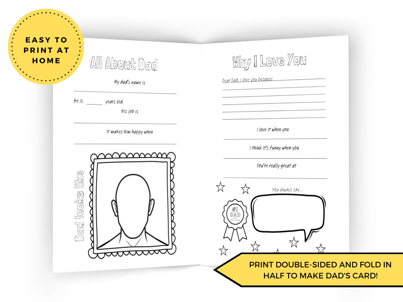 All About Dad Printable Coloring Card for Father's Day Crafts for Kids ...