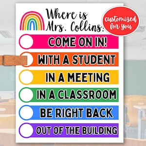 Personalized School Counselor Door Sign, Customized Where Is The School Psychologist Door Hanger, Where is the Nurse Printable Poster PDF