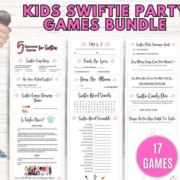 Jeux de société Swiftie ENFANTS, lot de jeux de société Taylor, soirée T Swift, jeux de société pour enfants, lot de jeux d'anniversaire pour enfants, anniversaire de fille, décoration de fête