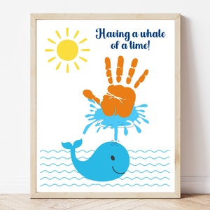 Whale Handprint Art | Printable Summer Art for Kids | Ocean Handprint Craft | Footprint Art, Daycare Pre K Craft, Homeschool Summer Art