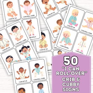 I Can Roll Over Crib Sign, Daycare Printable Baby Crib & Cubby Signs, Identifies Developmental Stage for Infants, In Home Daycare Child Care