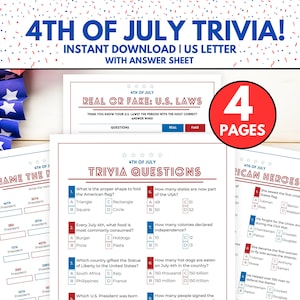 4th of July Trivia, 4th of July Quiz, USA Trivia Game American Quiz, 4th of July Games, 4th of July Party, USA Trivia Game, Patriotic Games