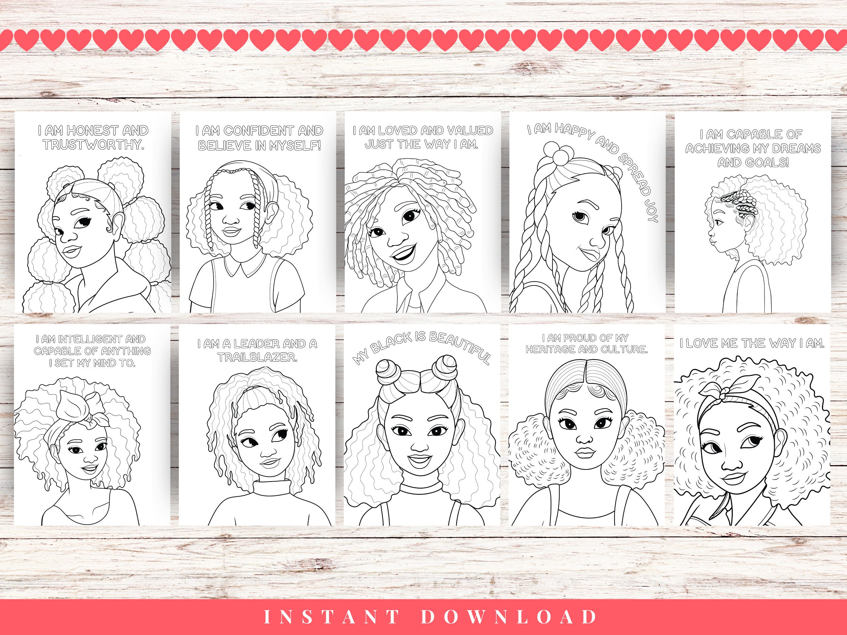 Black Girl Coloring Pages Positive Affirmation, My Black is Beautiful ...