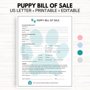 Formulario de factura de venta de cachorros, recibo de depósito de cachorros, contrato de cachorros, formulario de criador de perros, PDF editable