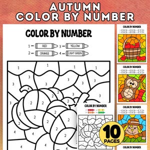 Fall Color by Number, Autumn Coloring Pages, Fall Craft for Kids, Autumn Coloring Sheets, Fall Homeschool Activity, Seasonal Coloring Pages