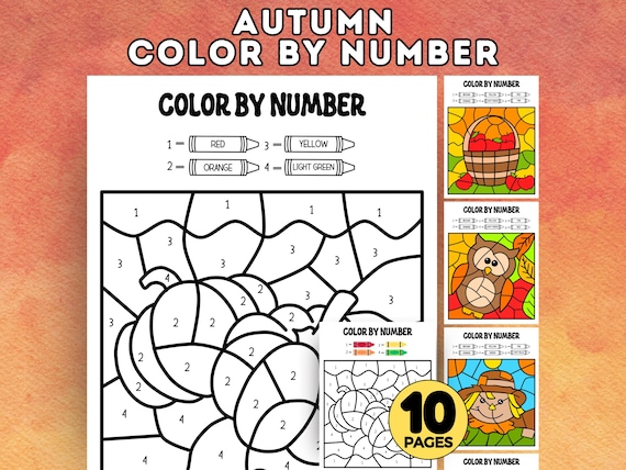 Fall Color by Number, Autumn Coloring Pages, Fall Craft for Kids, Autumn Coloring Sheets, Fall Homeschool Activity, Seasonal Coloring Pages