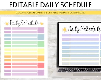 Editable Daily Schedule Printable, Kids Summer Schedule, Daily Schedule, Preschool Schedule, Daycare Schedule | Editable PDF