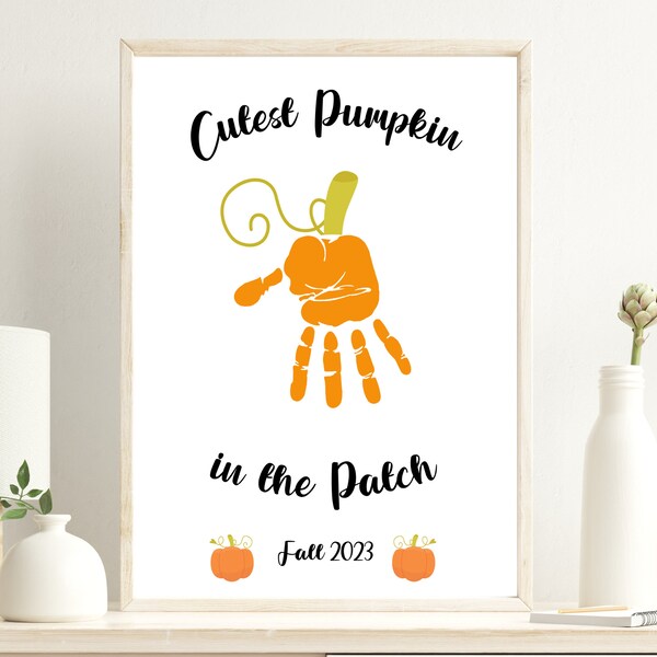 Pumpkin Patch Handprint Art, Fall Craft, Daycare Kindergarten Activity, Preschool Activity, Printable Craft