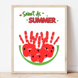 Watermelon Handprint Art, Printable Summer Handprint Craft for Kids, Summer Food Crafts, Summer Art Project, Daycare Activity Pre K Craft