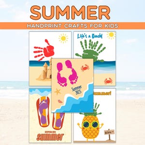 Beach Handprint Craft for Kids, Printable Summer Art for Kids, Summer Handprint, Palm Tree Handprint, Flip Flop Footprint, Pineapple Craft