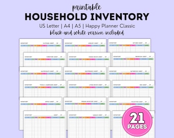 Household Inventory Log, Printable Home Inventory Tracker, Cleaning Supplies List, Medication Organizer, Office Inventory, Digital Download