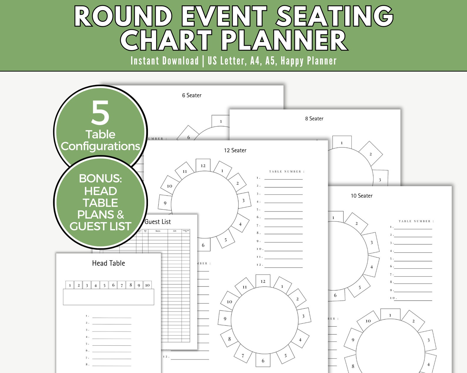 Printable Wedding Table Chart Template, Round Table Seating Planner ...