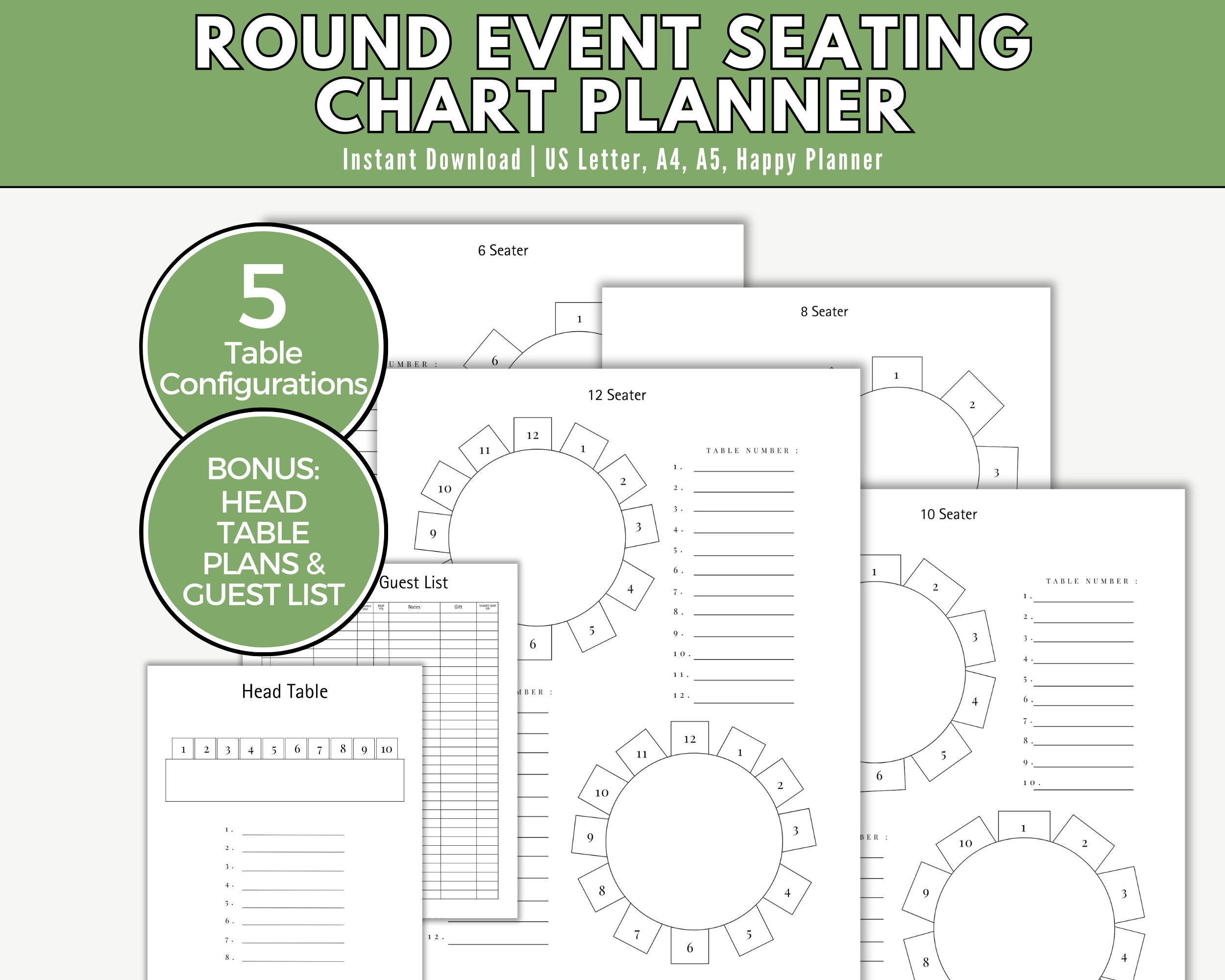 Printable Wedding Table Chart Template Round Table Seating Planner