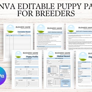 Puppypakket voor fokkers | BEWERKBAAR IN CANVA | Inentingsformulier honden Dossier fokkers verslag puppyvaccinatie Pet Planner