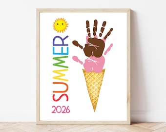 Manualidad de verano con huella de mano de helado, proyecto artístico de verano para niños, manualidades de comida de verano para niños pequeños, actividad de guardería para preescolar.