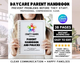 Edytowalny szablon podręcznika dla rodziców żłobka, zasady i procedury opieki nad dziećmi, zestaw startowy do opieki domowej, podręcznik przedszkolny, formularze opieki dziennej