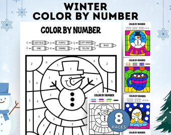 Winter Color by Number, Winter Coloring Pages, Holiday Crafts for Kids, Christmas Coloring Pages, Christmas Homeschool Activities, Printable