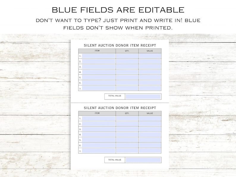 Printable Silent Auction Editable Template, Editable Auction Receipt ...