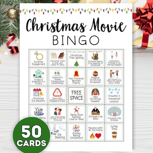 Bingo de películas navideñas, Tarjetas de bingo navideñas, Actividad navideña, Tarjetas de bingo de películas para televisión, Bingo de películas navideñas para televisión, Juegos navideños imprimibles