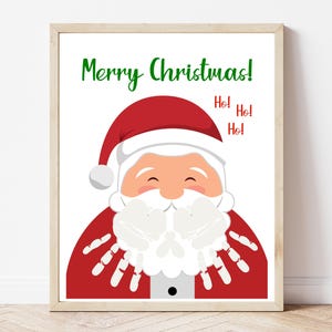 Santa Handprint Craft, Christmas Handprint Art, Christmas Crafts for Toddlers, Daycare Preschool Kindergarten Activity, DIY Craft for Kids