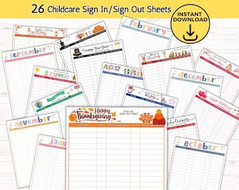 26 Printable Daycare Sign In Sign Out Sheet, Childcare Parent Drop Off Sign In Sign Out Sheet, Printable Attendance Record, Instant Download