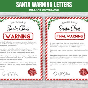 Carta de advertencia a Papá Noel, carta de advertencia final, juego de cartas a Papá Noel, carta de Papá Noel, cartas de Navidad, carta para hija e hijo de Papá Noel