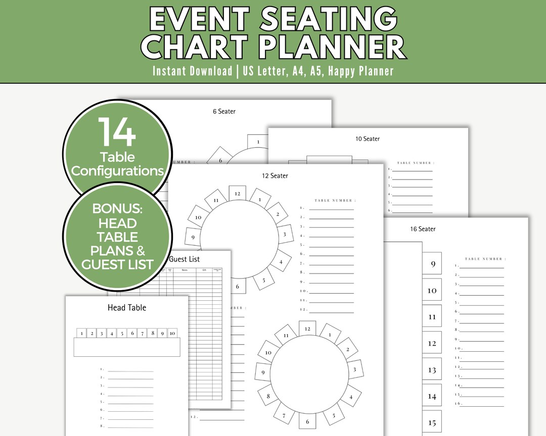 Printable Wedding Table Chart Template Table Seating Planner Event