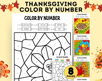 Acción de Gracias para colorear por número, páginas para colorear de Acción de Gracias, manualidades de Acción de Gracias para niños, actividad de educación en el hogar de Acción de Gracias, PDF imprimible