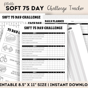 Soft 75 Day Challenge Tracker Printable, Fillable 75 Day Tracker, 75 Day Journal, Fitness & Wellness Planner, Weight Loss Challenge PDF