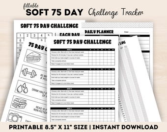 Soft 75 Day Challenge Tracker Printable, Fillable 75 Day Tracker, 75 Day Journal, Fitness & Wellness Planner, Weight Loss Challenge PDF