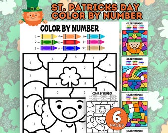 St Patricks Day Color by Number, St. Patricks Day Coloring Pages, St. Paddys Day Homeschool Activities, Instant Download