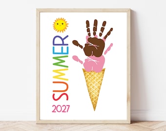 Manualidad de verano con huella de mano de helado, proyecto artístico de verano para niños, manualidades de comida de verano para niños pequeños, actividad de guardería para preescolar.