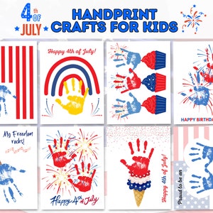4th of July Handprint Art Craft, Firework Handprint Art for Toddler Preschool, American Flag Handprint DIY Kid Craft, USA Printable Activity