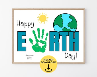 Happy Earth Day Handprint Art, Printable Earth Day Craft, Earth Day Activities for Toddlers Preschoolers Kindergarteners, Instant Download