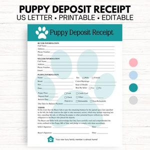 Puppy-verkoopformulier, puppy-aanbetalingsbewijs, puppycontract, hondenfokkerformulier, bewerkbare PDF