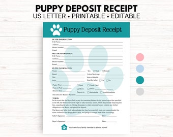 Puppy Bill of Sale Form, Puppy Deposit Receipt, Puppy Contract, Dog Breeder Form, Editable PDF