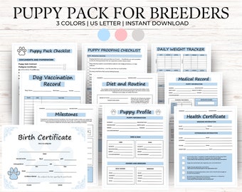 Paquete de cachorros para criadores PDF Formulario de vacunación para perros Registros de criadores de perros Registro de vacunación para cachorros Planificador de mascotas